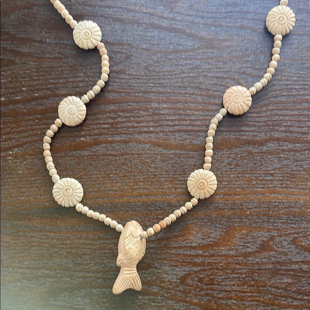 Handcrafted Tan Beaded Necklace with Fish Pendant